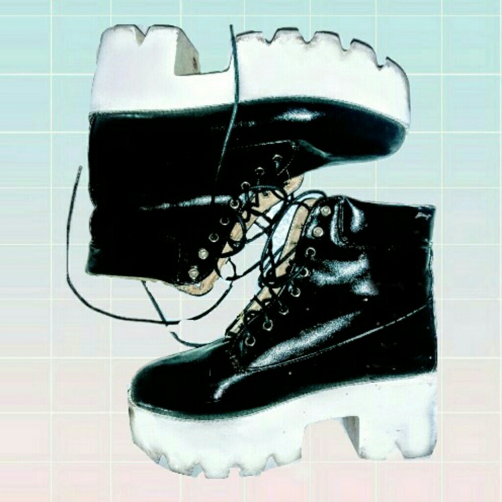 Platform Black and White ankle booties